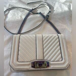Rebecca Minkoff Chevron Quilted Small Love Crossbody Shoulder Bag White